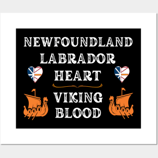 Newfoundland Labrador Heart, Viking Blood. White text. Gift ideas for historical enthusiasts. Posters and Art